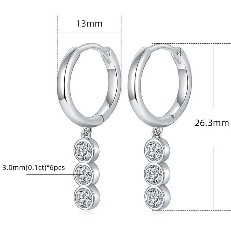 TFGLBU 0.36-1.8CTTW Solid 925 Silver Moissanite Drop Earring for Women 18k Gold Plated Cute Bubble Ear Elegant Charm Jewelry GRA