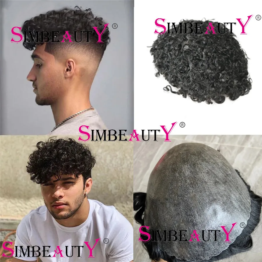 

Men's wig Cruly hair 15mm Men's Toupee Naturl hairline 100% Human hair Men's prosthesis Remy hair Replacement system male wigs