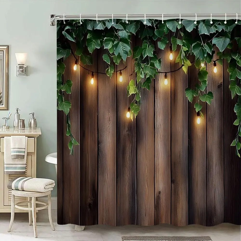 

A Shower Curtain Featuring a Rustic Wooden Fence Design, Made from Durable Polyester Material, Available in Multiple Sizes, Easy