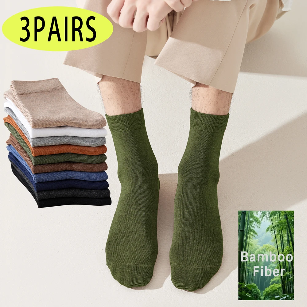 

Breathable Mesh Bamboo Socks for Men Anti Odor Mid Calf Cool Business Casual Socks Moisture Wicking Spring Summer 3Pairs
