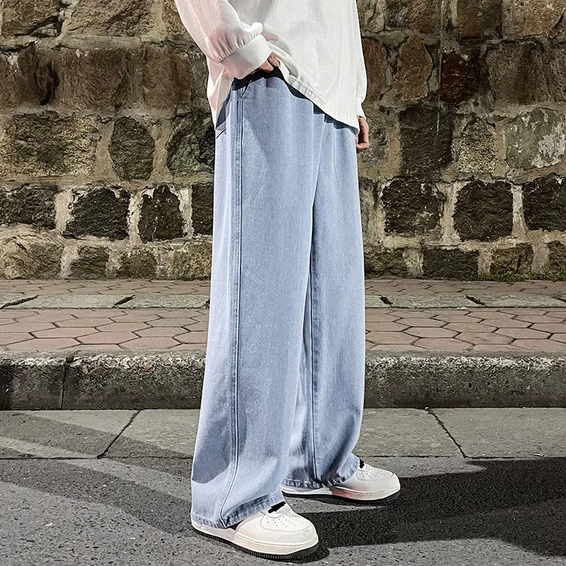 Korean Fashion Drawstring Y2K Jeans Spring and Autumn Elastic Waist Student Jeans High Waist Straight Wide Leg Pants Streetwear