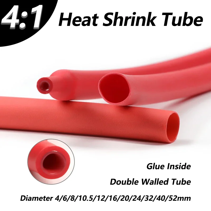 1- 50M 4:1 Red With Glue Heat Shrink Tube Dia 4 6 8 12 16 20 24 32 40 52mm Adhesive Lined Wrap Dual Wall Tubing Wire Protector