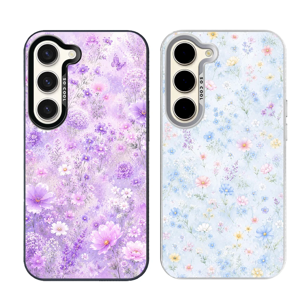Romantic Floral Patterns Phone Case Cover for Samsung Galaxy S26 S25 S24 S23 S22 S21 S20 FE Ultra Plus Present Grey Silvery Bags