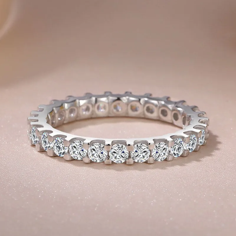 3mm Thin Stackable Ring CZ Eternity Wedding Band for Women Girl Size 5-12