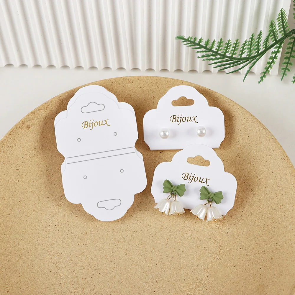 

5.5x9cm White Shiny Gold Stamp Bijoux Foldable Card For Earrings Display Holder Bead Bracelet Packages DIY Packing Supplies