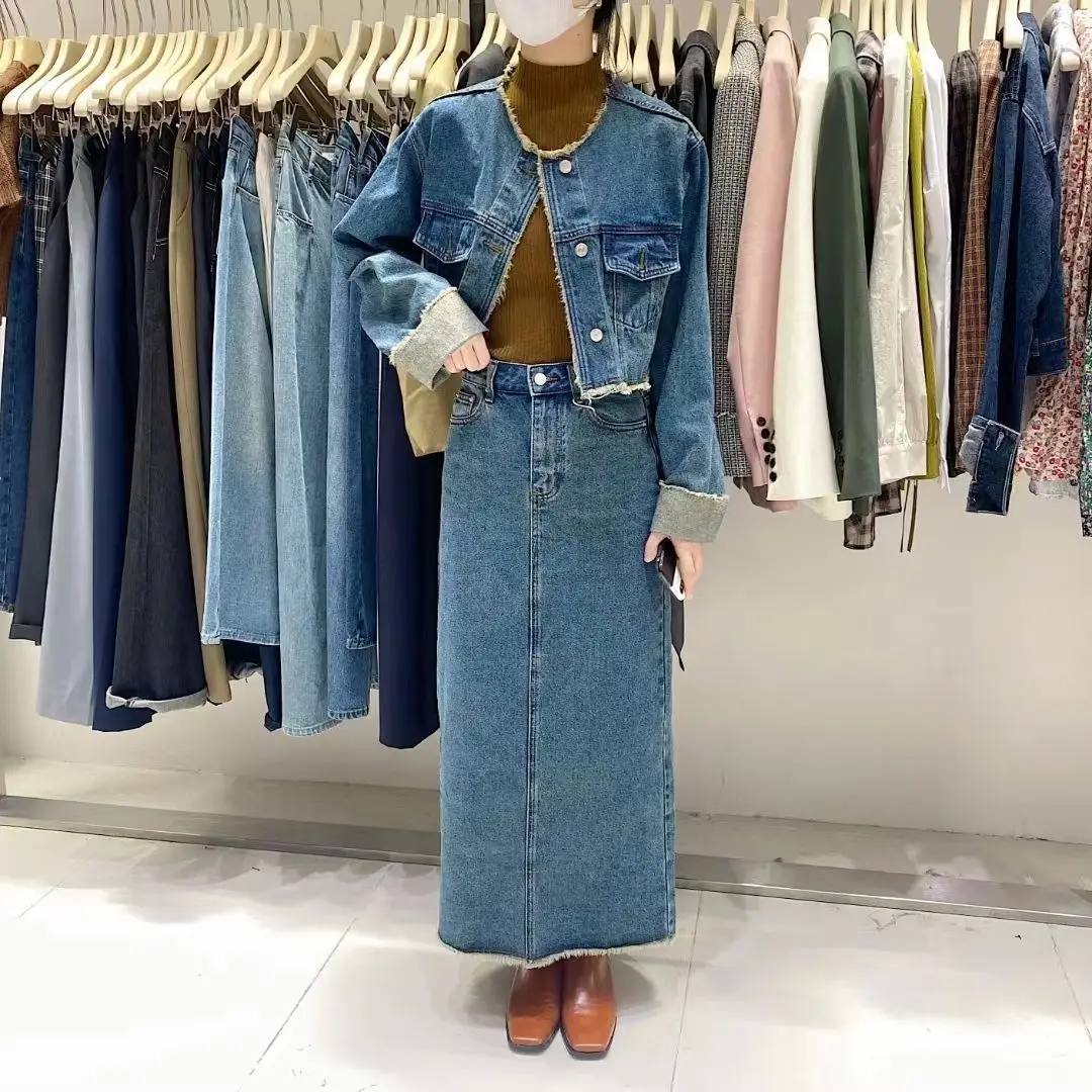 Nuovo abito in denim retrò moda autunnale 2025 versione coreana straniera giacca corta sottile versione europea set da due pezzi