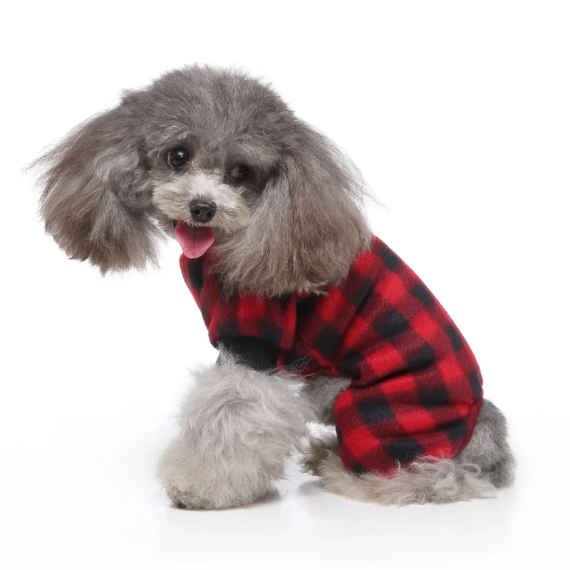 Pet Dog Clothes Thicken Tartan Pattern Comfortable Lovely Pajamas For Small Medium Dogs Chihuahua Cotton Puppy Supplies Costume