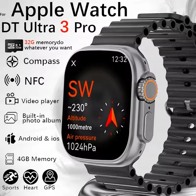 

2025 Новые смарт-часы DT Ultra 3 AMOLED для Android 9.1, мужские спортивные часы, GPS-трек, Bluetooth-вызовы, двухсистемный режим, умные часы
