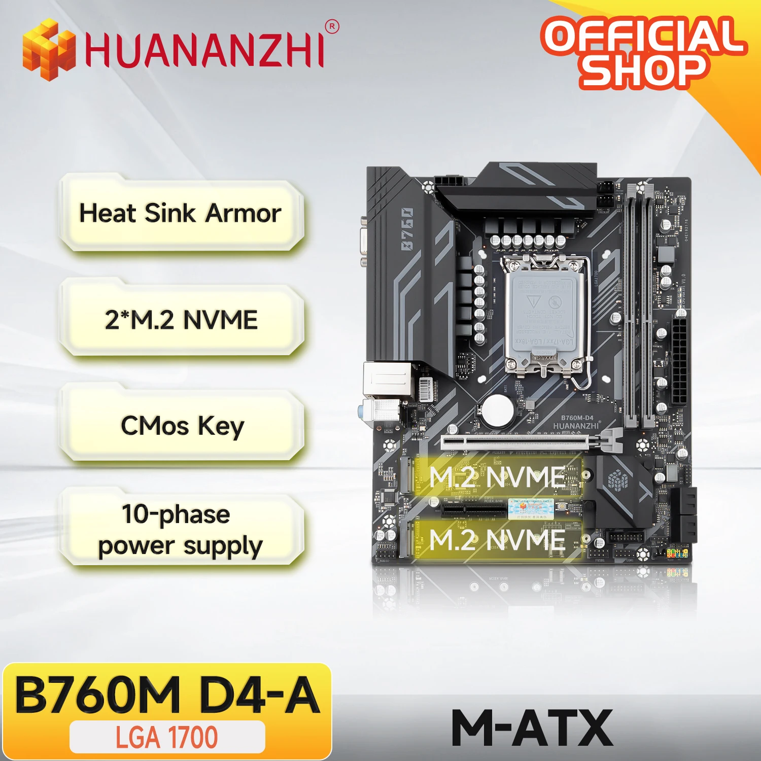

Материнская плата HUANANZHI B760M D4-A DDR4, поддержка 12 13 Gen B760 Intel LGA 1700 CPU 12100F 12400F 12490F 12600F/12700F 13600F