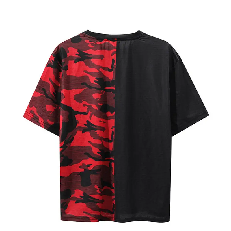 VERSMA Korean Harajuku Retro Camouflage Patchwork Couple Tshirts Women Hip Hop Hit Color Short Sleeve Men T-shirts Dropshipping