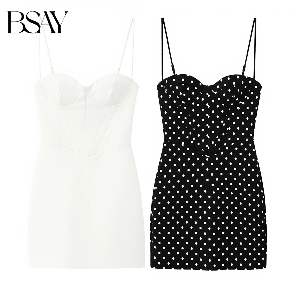 

BSAY 2026 New Summer Women's Polka Dot Sweetheart Neck Bodycon Mini Dress Spaghetti Strap Party Dresses Sexy Vestidos