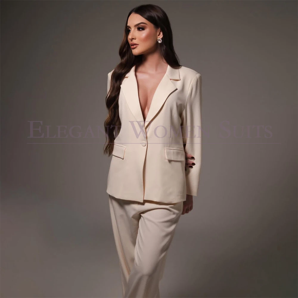 

Casual Solid Color Women's Suits Customized One-Button Notch Lapel Loose Fit 2 Piece Jacket Pants Sets High Quality Blazer