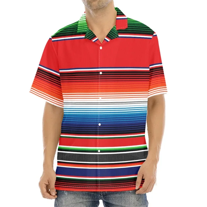 Camisas masculinas coloridas de praia com padrão mexicano, camisa Aloha manga curta, blusa casual de verão, estampa completa, blusa plus size