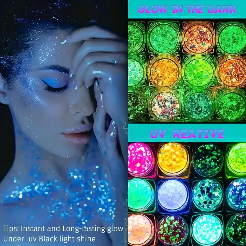New arrival 6 Boxes 63g Random Colorful Luminous Glitter Powder for Make up Body Skin or Nail Shining