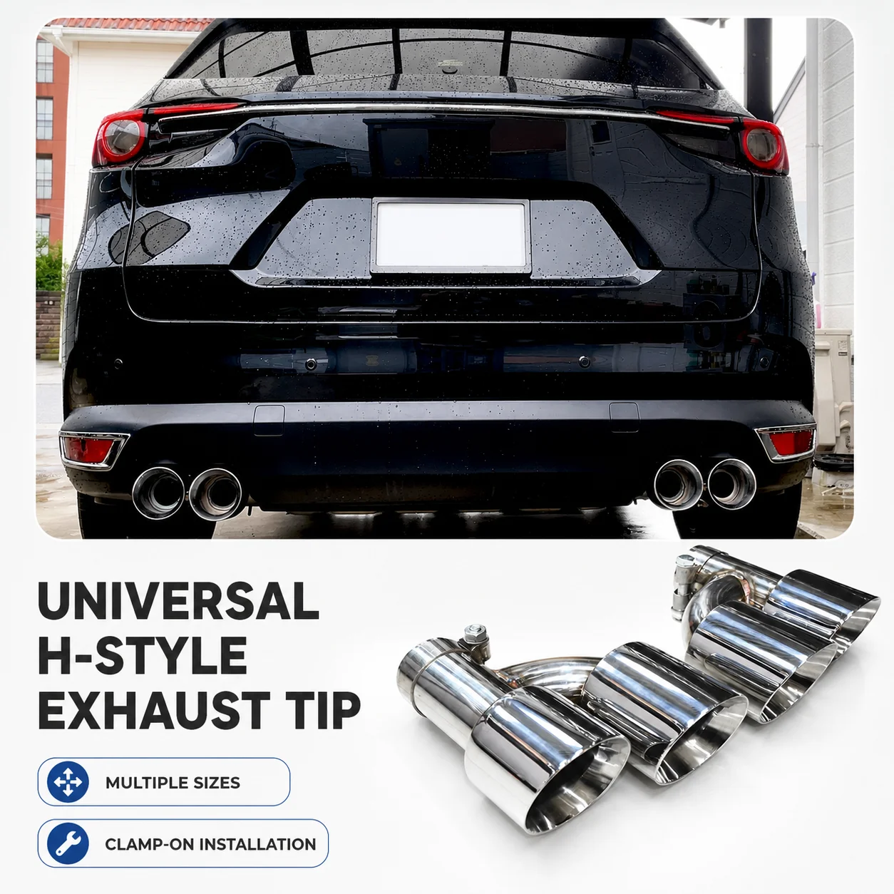 1 Pair H Shaped Quad Exhaust Tip Car Universal Dual H Type Exhaust Pipe Stainless Steel Muffler Tips Tailpipe