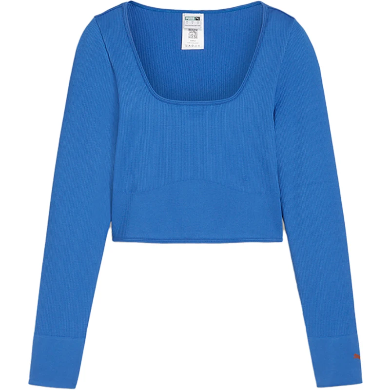 Puma genuine 2024 autumn new women's retro square neck tight casual sports long sleeved T-shirt 625391-40