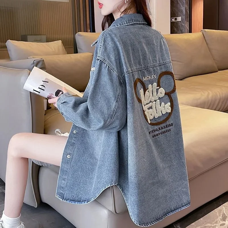 

Denim Shirt Jacket Ladies New Spring Autumn 2025 Plus Size Cowboy Coat Mid-Length Loose Outwear Joker Women's Overwear Tide Tops