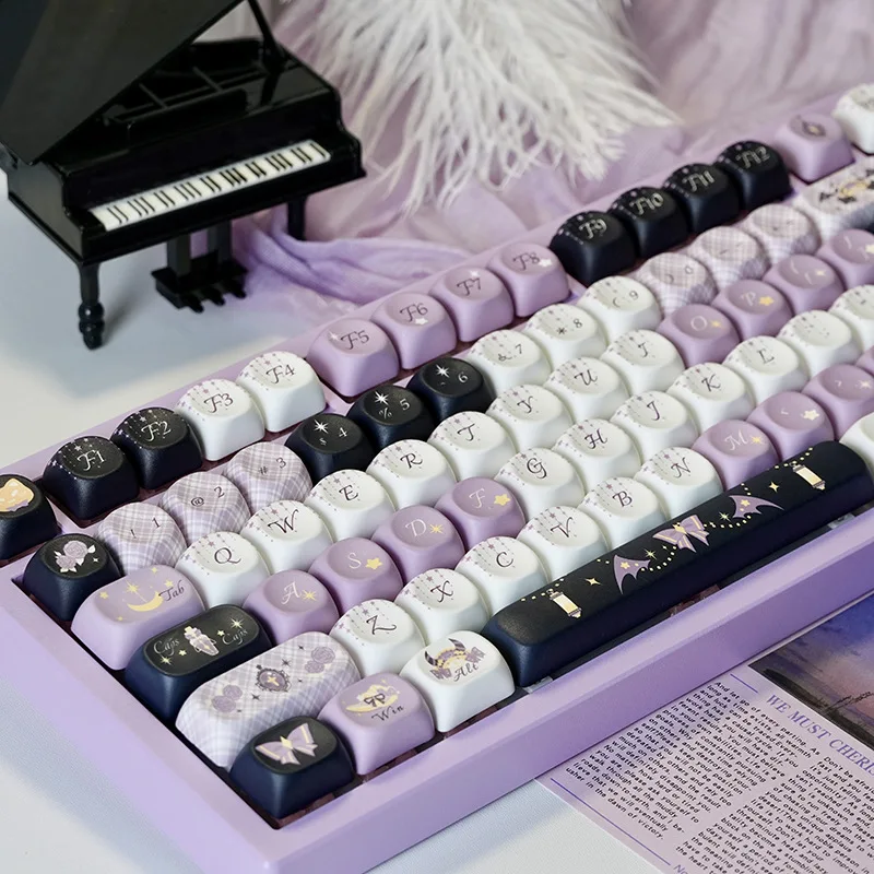 Keycap Moa Purple Star Weaving Witch Five-Sided Thermal Sublimation Pbt Customized Teddy75 Keycap 129Keys