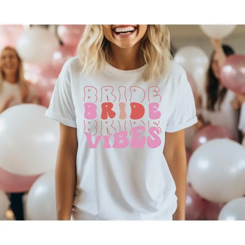 Bride Vibes Bachelorette Party T Shirt Bridal Bridesmaid To Be Wedding Bachelor Retro Bach