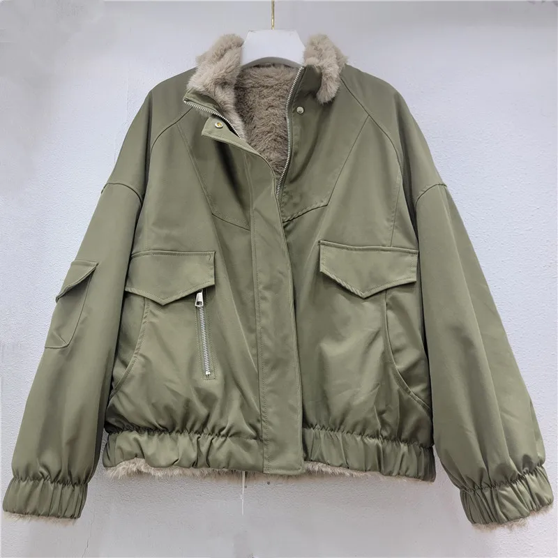 

Women Parkas Coats Zipper Jackets Casual Loose Fur Collar Thick Warm Y2k Streetwear Elegant Jacket Work Coat Autumn Winter 2025