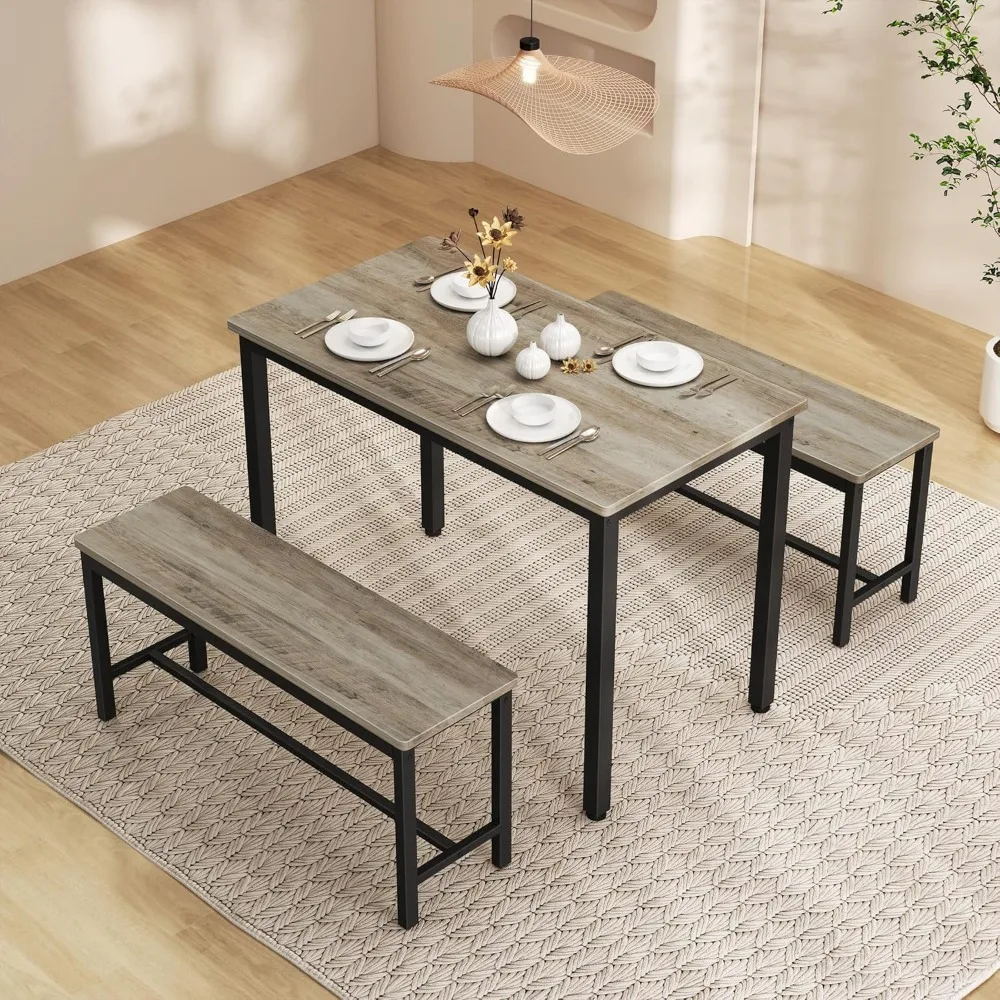 

Dining Table Set for 4, Kitchen Room Table Set with 2 Benches, 3-Piece Dining Chairs Set for Breakfast Nook