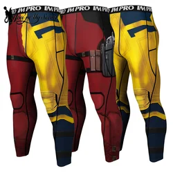 [You're My Secret] Cosplay Men Compression Training Trousers Superhero Wolverine Printed Workout Pants Costumes Fitness Joggings
