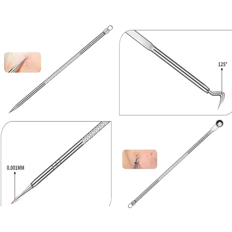 Ensemble d'aiguilles professionnelles pour points noirs du visage, extracteur de points blancs d'acné en acier inoxydable, outil de nettoyage en profondeur du visage, 4
