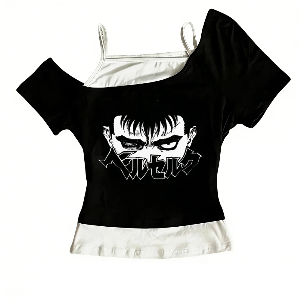 Camiseta corta Berserk estilo shoujo, liquidación, años 2000, Y2K, barata, anime, Japón, fiesta, meme