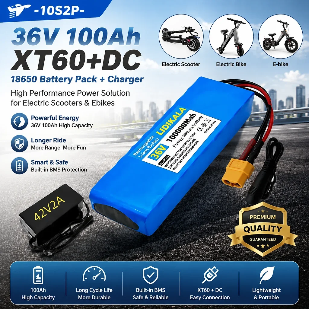 Neues Upgrade 18650 Lithium-Ionen-Akkupack 10S2P 36V 100000mAh 500W mit integriertem BMS-Schutz, wiederaufladbarer Ersatzakku für Elektroroller, E-Bike und modifizierte Fahrzeuge.
