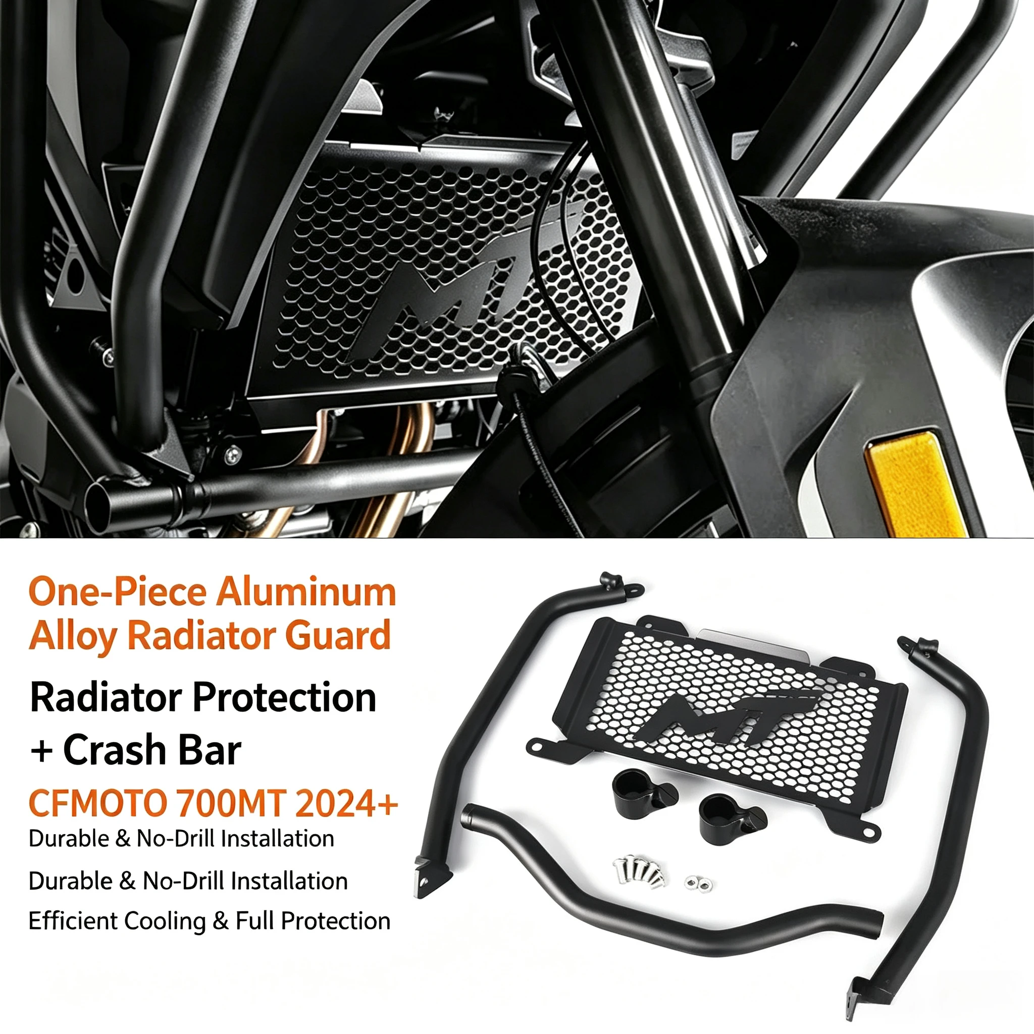 For CFMOTO 700MT Integrated Aluminum Radiator Guard Crash Bar Front Anti‑Collision Protector Motorcycle Airflow Cover Accessorie
