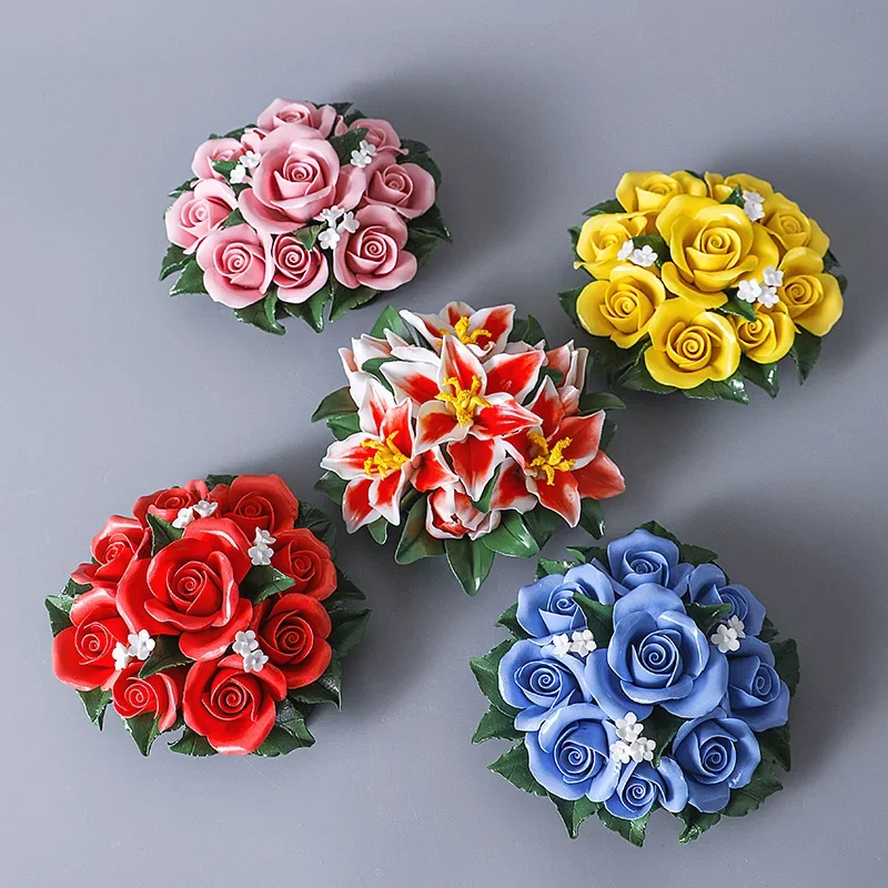 Ceramic Handmade Rose Ornament Home Decoration Handmade Ceramic Flower Ornament Living Room Flower Crafts Wedding Decoration