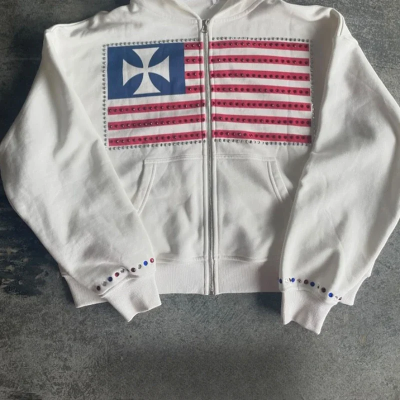

New Star Stripe Minimalist Design Color Collision Pattern Women's Hooded Sweatshirt Harajuku y2k Loose Zipper Sweatshirt