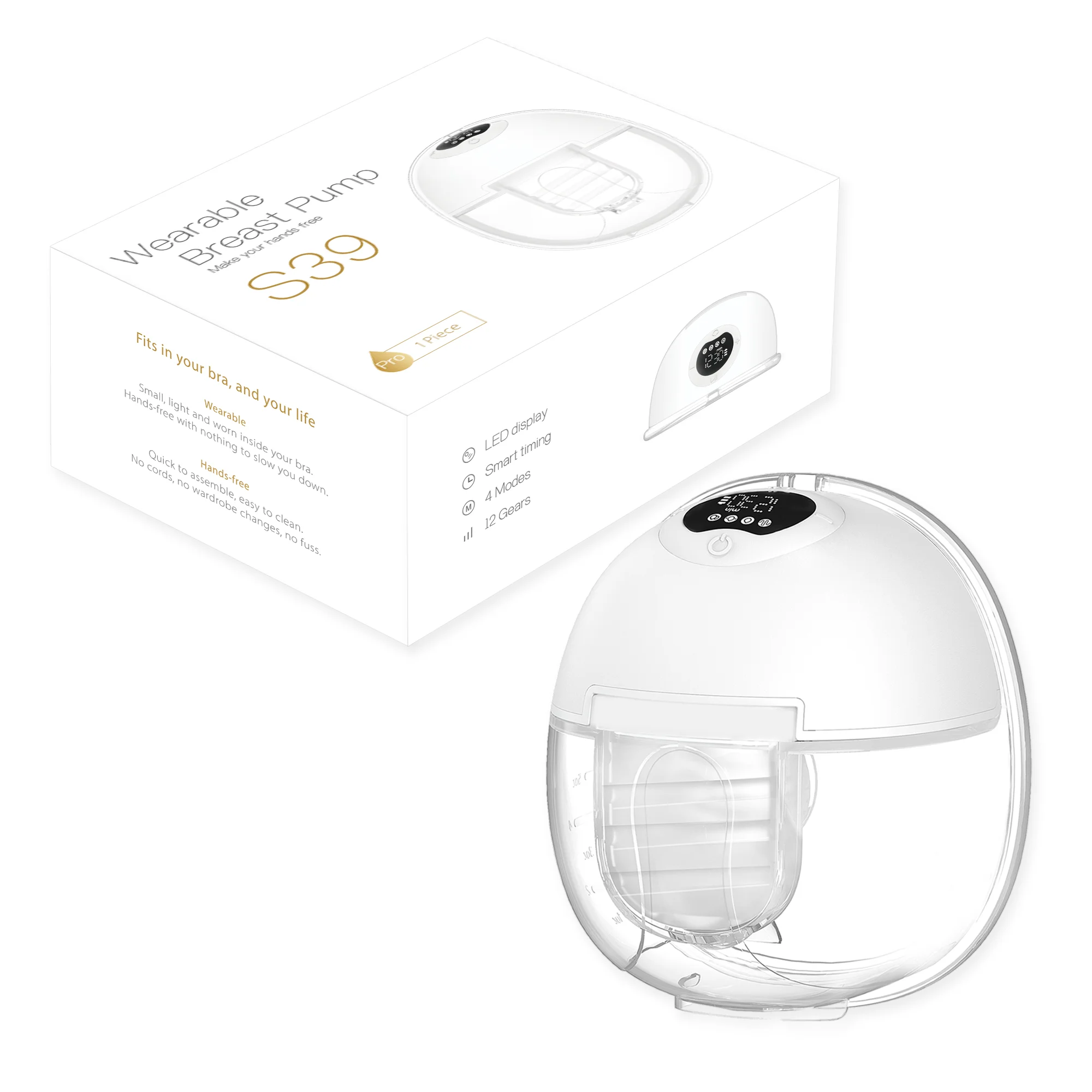2024 New Arrival 4 Modes 12 Levels Wireless Electric Breast Pump BPA-free Silicone Wearable Hands-free S39 Breast Pump