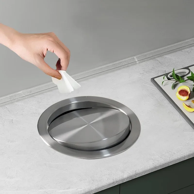 

Kitchens Recessed Trash Cans Stainless Steel Recycle Bin Luxury Built in Dustbins Large Capacity Swing Flap Lid Litter Bins