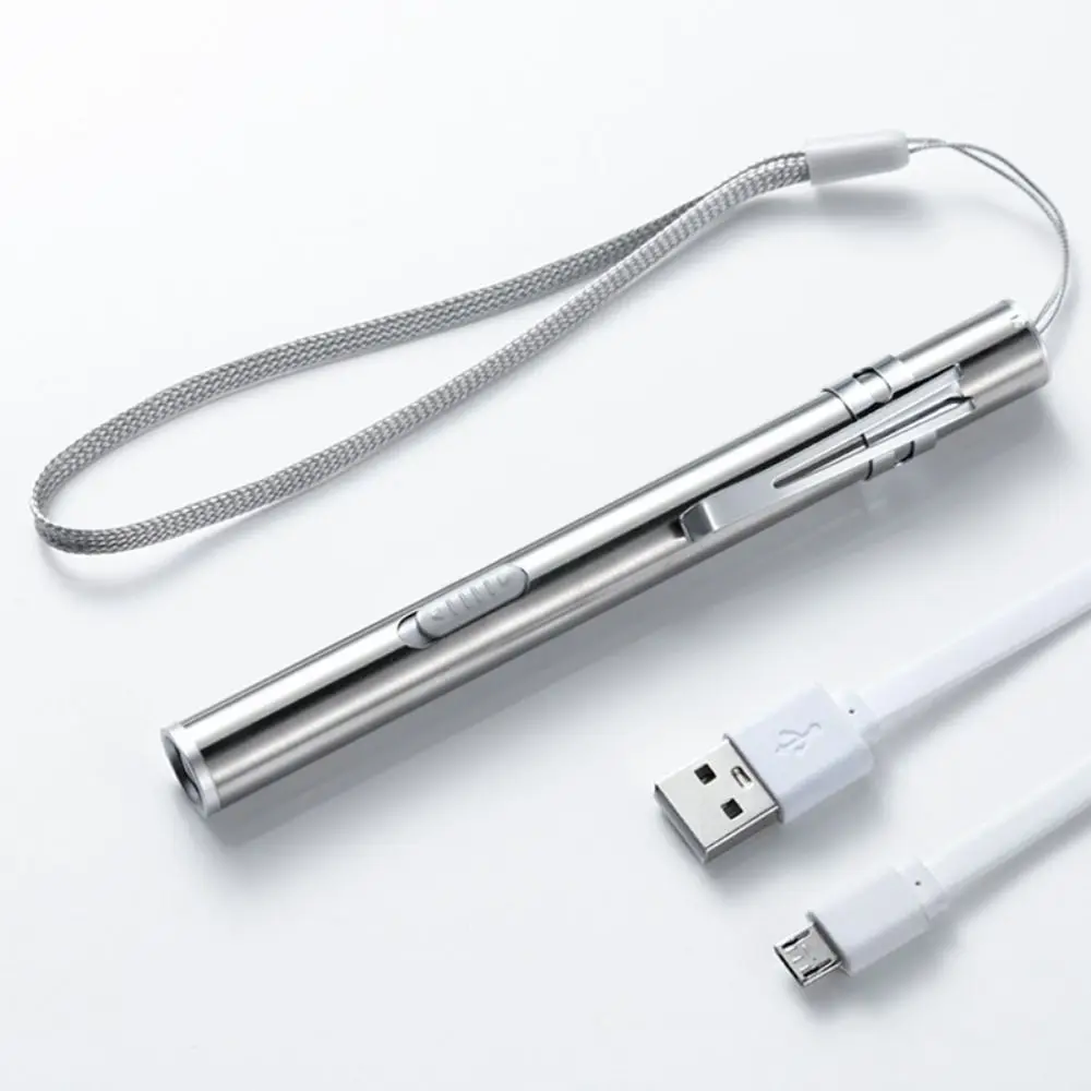 ضوء قلم الأطباء من الفولاذ المقاوم للصدأ محمول مع مشبك فولاذي LED شعلة صغيرة مقاومة للماء أصفر/أبيض ضوء التمريض Penlight ممرضة