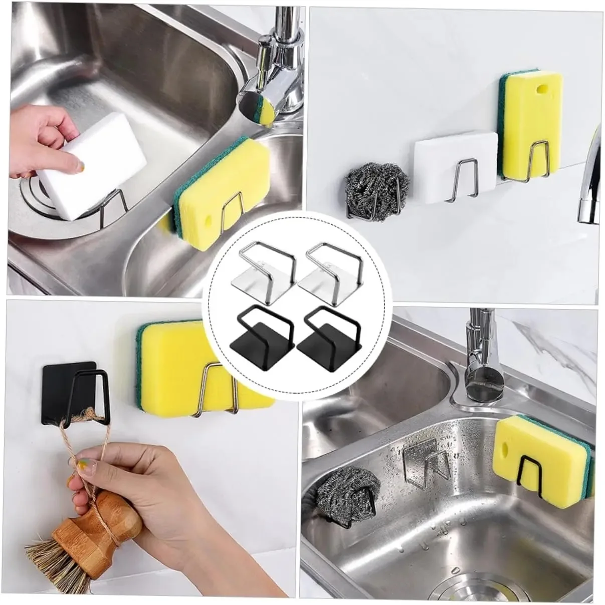 Kitchen Sponges Holder Stainless Steel Sink Sponges Drain Drying Rack Self Adhesive Storage Holder Hooks bathroom Organizer