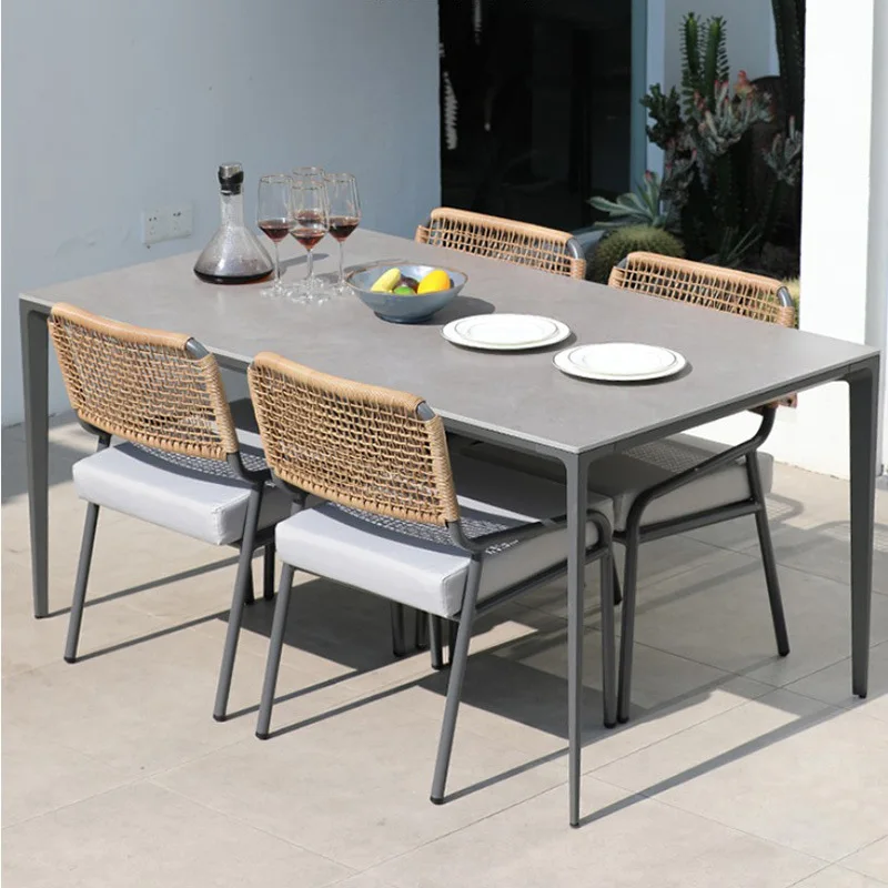 

✗x Minimalist outdoor courtyard villa hotel outdoor rattan rope woven rock board table and chair combination#