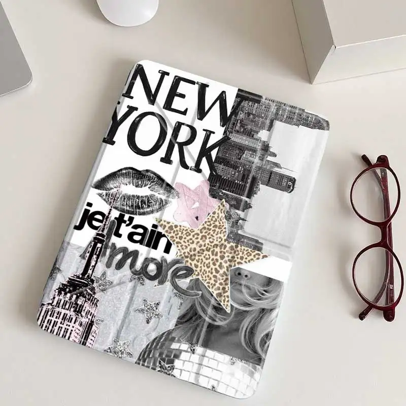 1PC Y-Fold Acrylic Case with Pencil Holder for iPad A16 11th/10th Gen, Mini 6/7, Air 4/5/6/7, Pro 11, Double-Sided Pattern