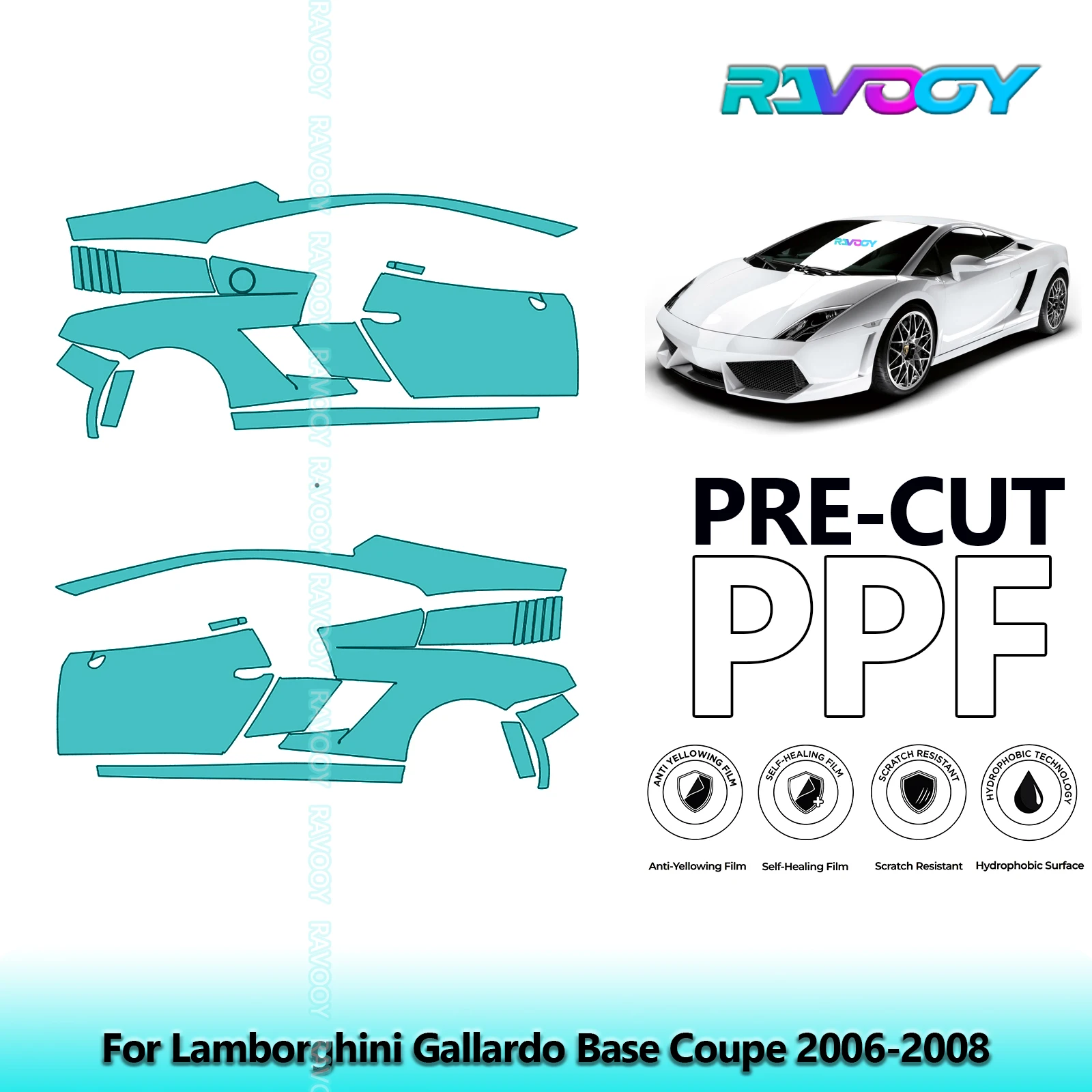 

For Lamborghini Gallardo Base Coupe 2006-2008 8.5mil Clear Matte Pre-Cut PPF Door & A/B Pillar Kit TPU Paint Protection Film Set