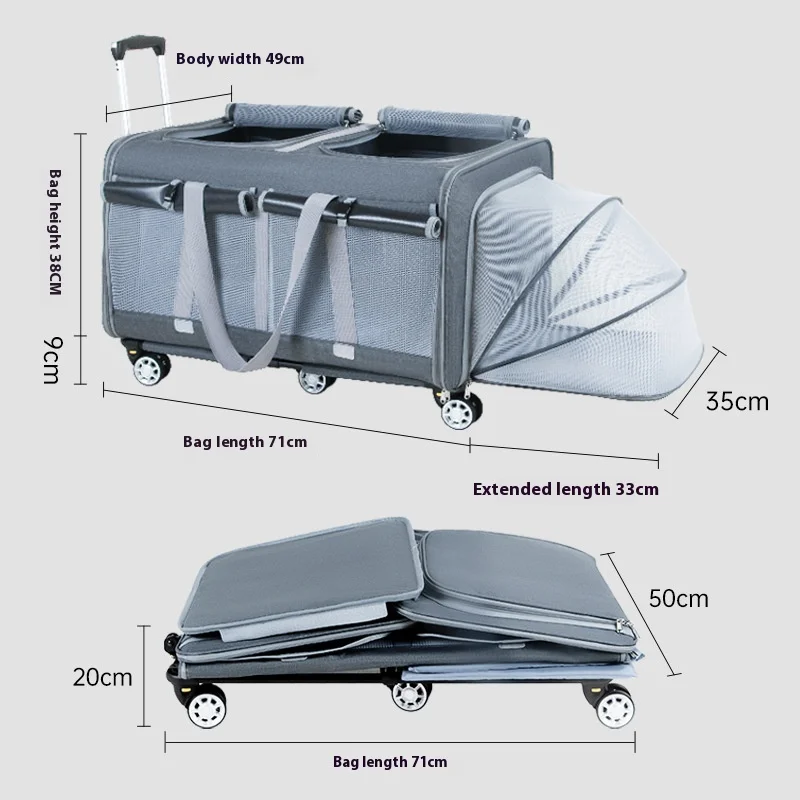 

Супервместительная переноска для животных (кошек и собак) с выдвижной ручкой, 4 колесами, съемная, универсальная, дышащая, складная, маленькая