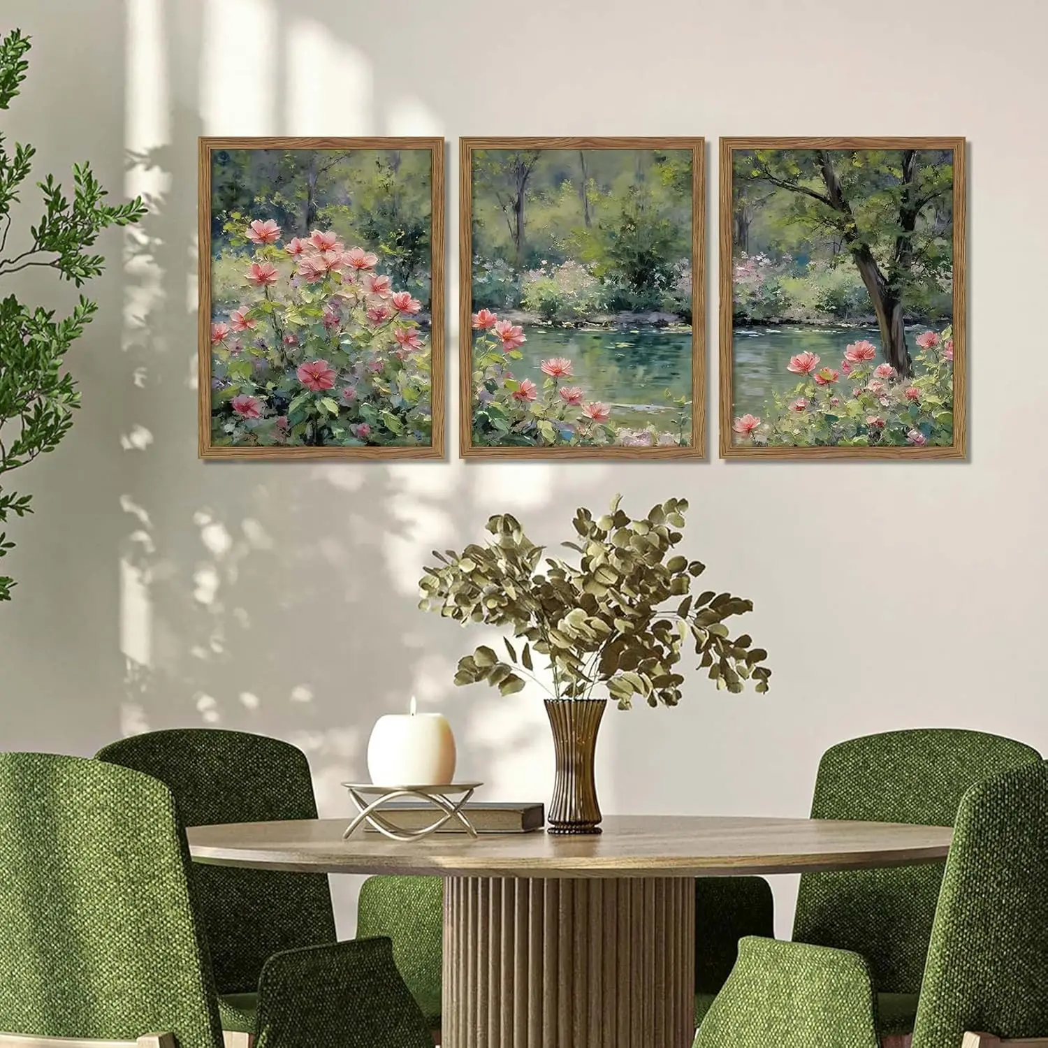 Impressionist Floral Canvas Wall Art Set of 3, Vintage Botanical Prints for Living Room Bedroom Decor, 12x16 Inch Framed