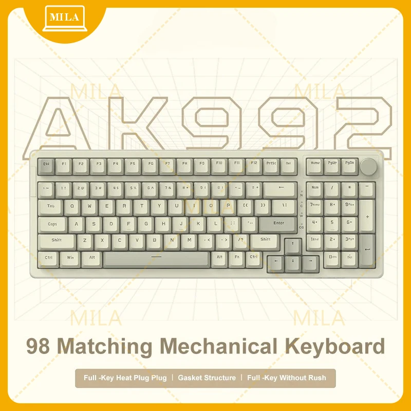 

For Ajazz AK992 Wired Mechanical Keyboard 98-Key Full Layout Hot-Swap USB Gaming keyboard Multimedia Key Knob