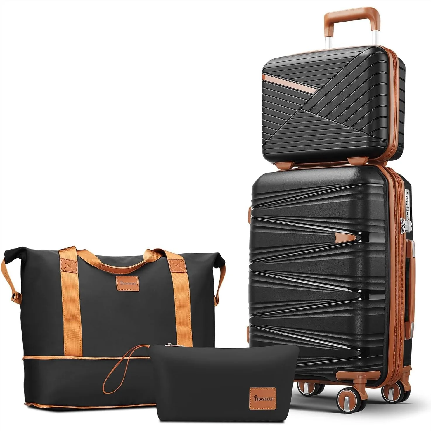 

4 Piece Carry On Luggage Set 20 Inch Expandable PP Hardshell Suitcase with Detachable Spinner Wheels & TSA Lock, Includes