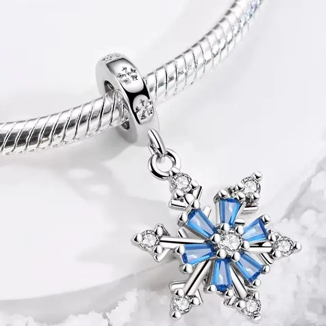 Charm Winter 925 Silver Pendant Rotatable Snow Fit Bracelet Diy For Lady Fine Jewelry