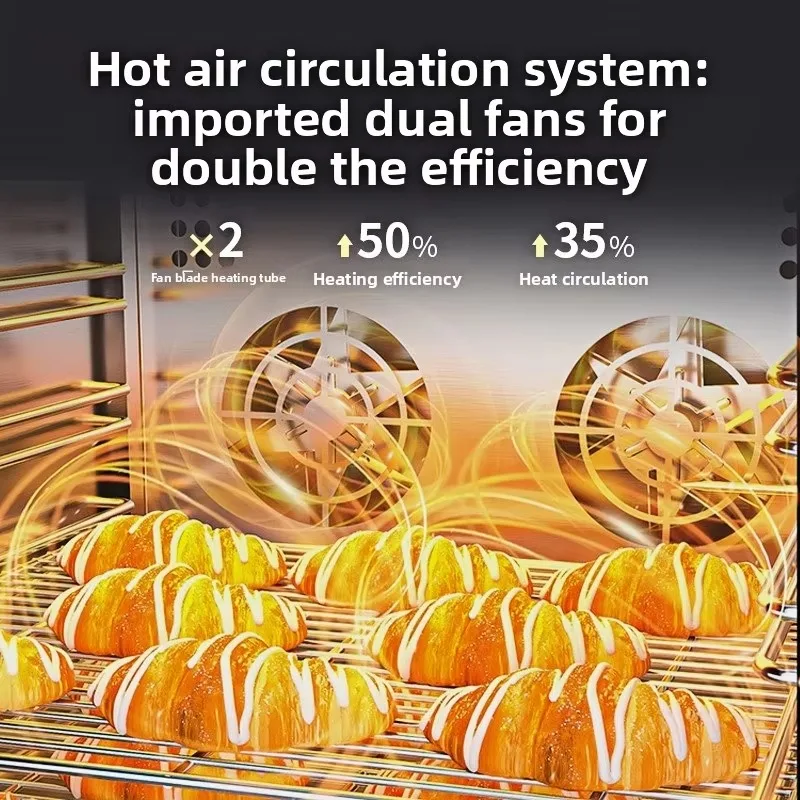 WanFeng WF-4D Commercial Convection Oven Stainless Steel Overheat Protection Adjustable Thermostat Large Capacity Pizza Bakery