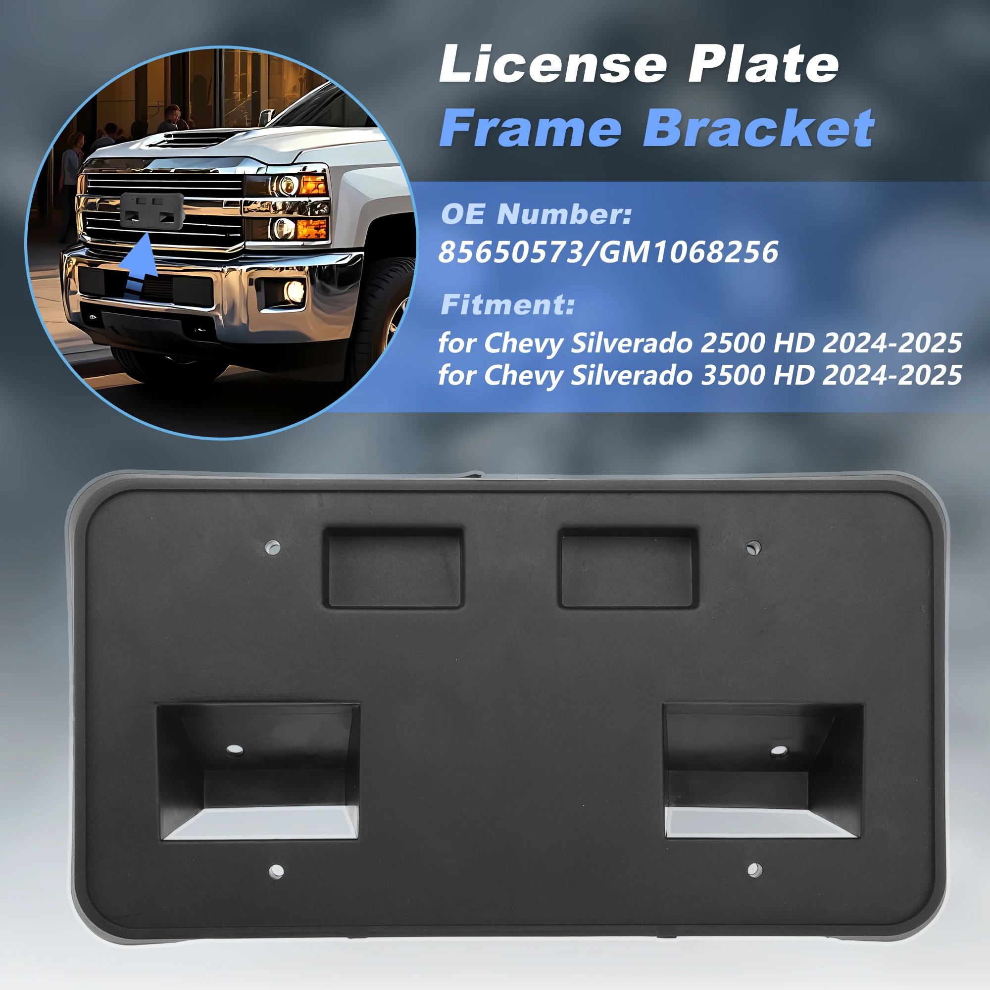 

Кронштейн для номерного знака UXCELL для Chevrolet Silverado 2500/3500 HD 2024-2025, держатель номерного знака на передний бампер, артикул 85650573/GM1068256