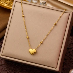 316L Stainless Steel New Fashion Upscale Jewelry Lovers Love Heart Shape Charms Beaded Chain Choker Necklace & Pendant For Women