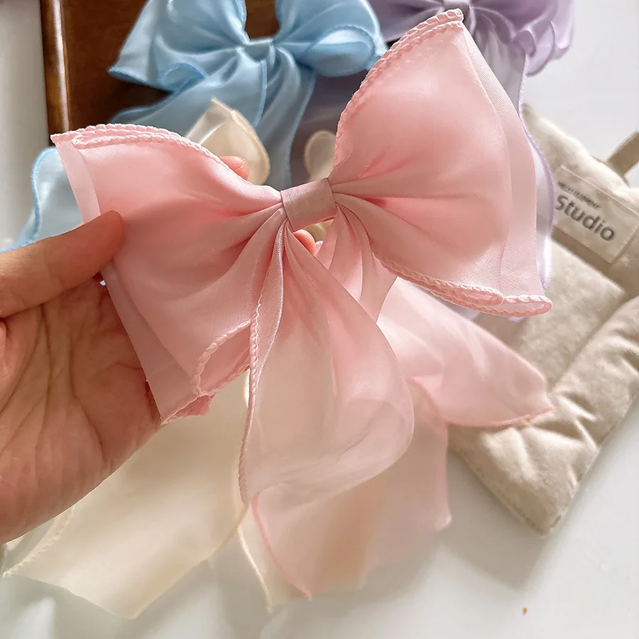 

Extra Large Bow Clip 1PC Crinkle Taffeta Ribbon Streamers Ponytail Holder Candy Hues Coquette Aesthetic Hair Clip for Teens