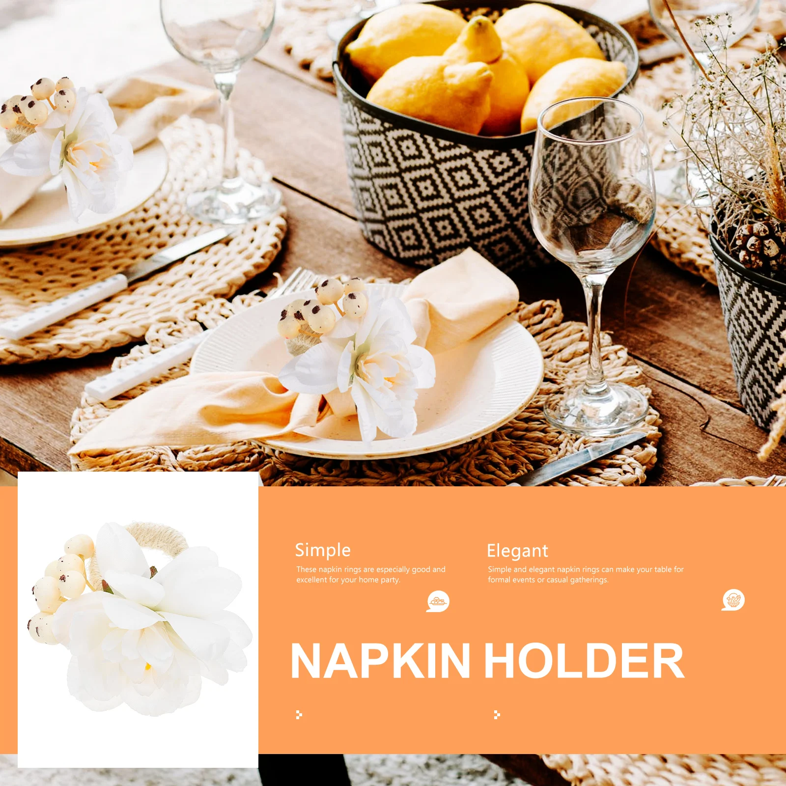 

6pcs Rings Set Flower Design Dining Table Ring Artificial Peach Blossom Napkin Holders Decorative Napkin Rings For Wedding