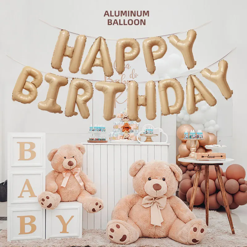 Geburtstagsballons Karamell Farbe Folie Buchstaben Ballon Set für alles Gute zum Geburtstag Dekoration Globos Kinder Partyzubehör